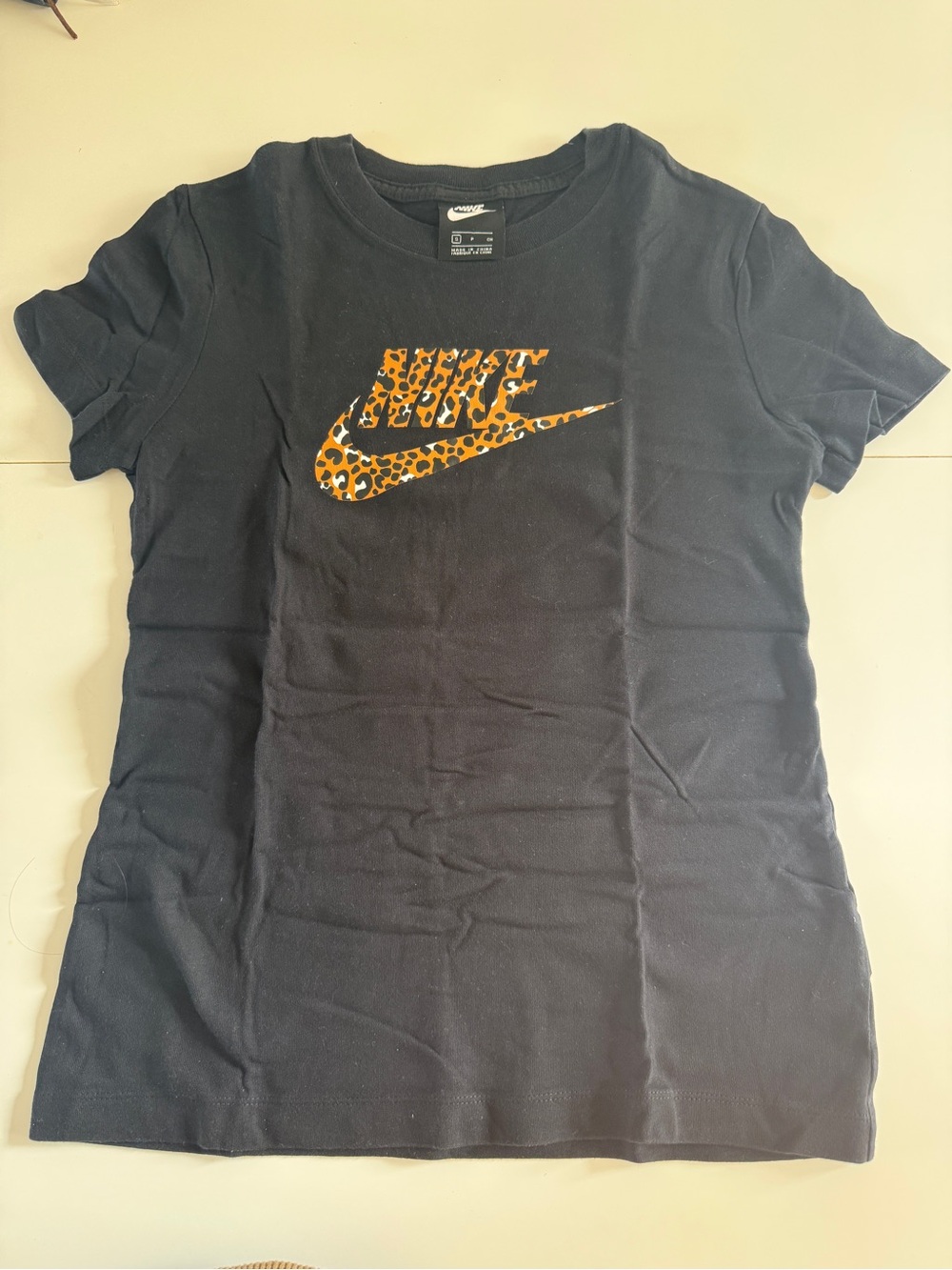 Nike Black Short-Sleeve Tee with Leopard Print Swoosh